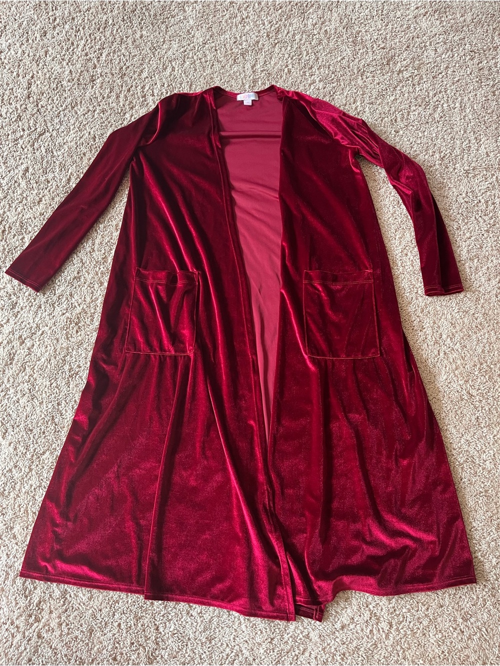 LuLaRoe Solid red velvet long cardigan